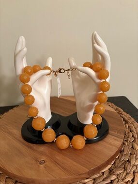 J. Crew Faceted Honey-Orange Bead Necklace with Gold Accents
